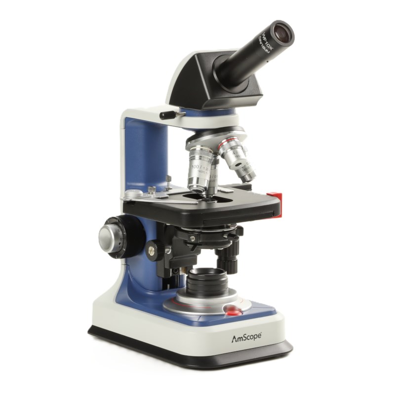 Mikroskop AmScope mit 4X/10X/40X/100X-Objektiven, Monokular und integriertem Kreuztisch