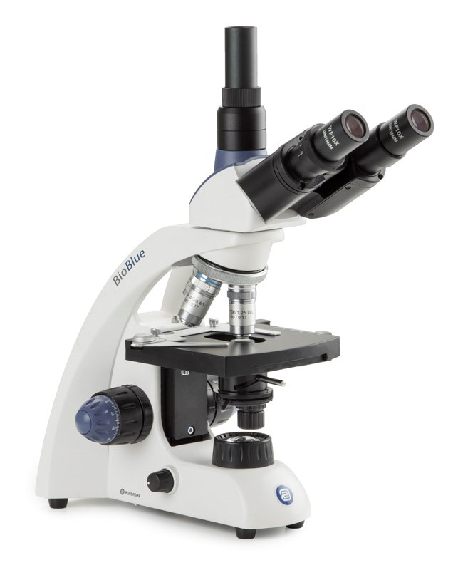 Bioblue trinoculaire microscoop met 4x/10x/40x/100x obj. + kruistafel