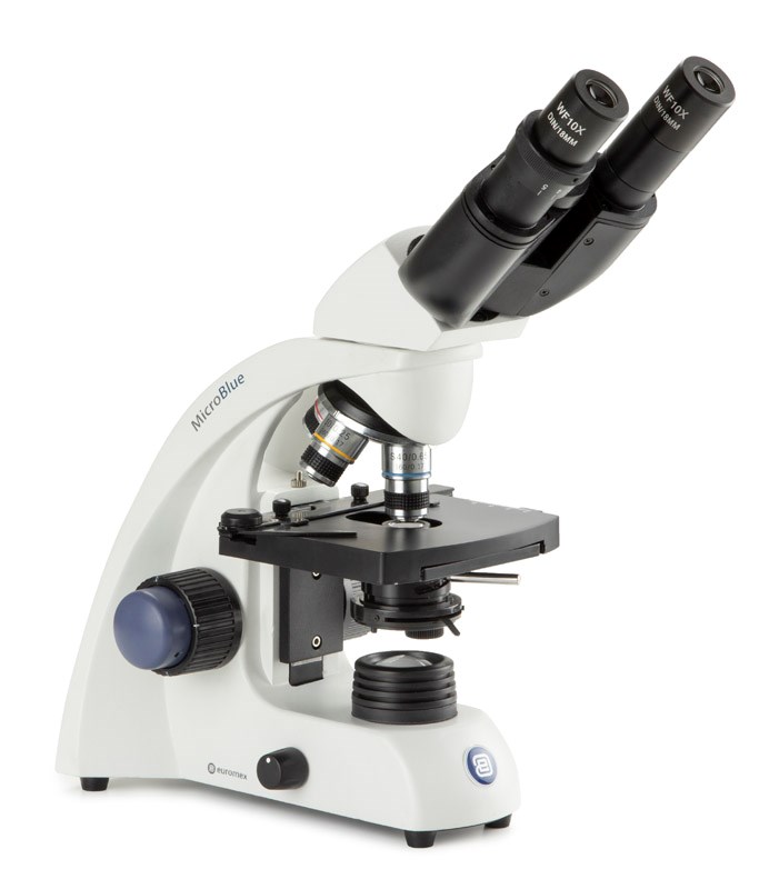 Microblue binoculaire microscoop 4X/10X/40X met kruistafel
