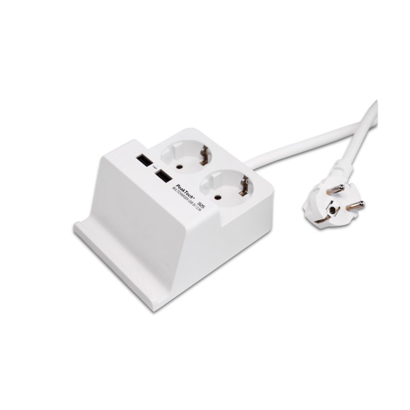 Tafel-stekkerdoos 2 x 230 V met randaard + 2 x USB ingang 2,5 A