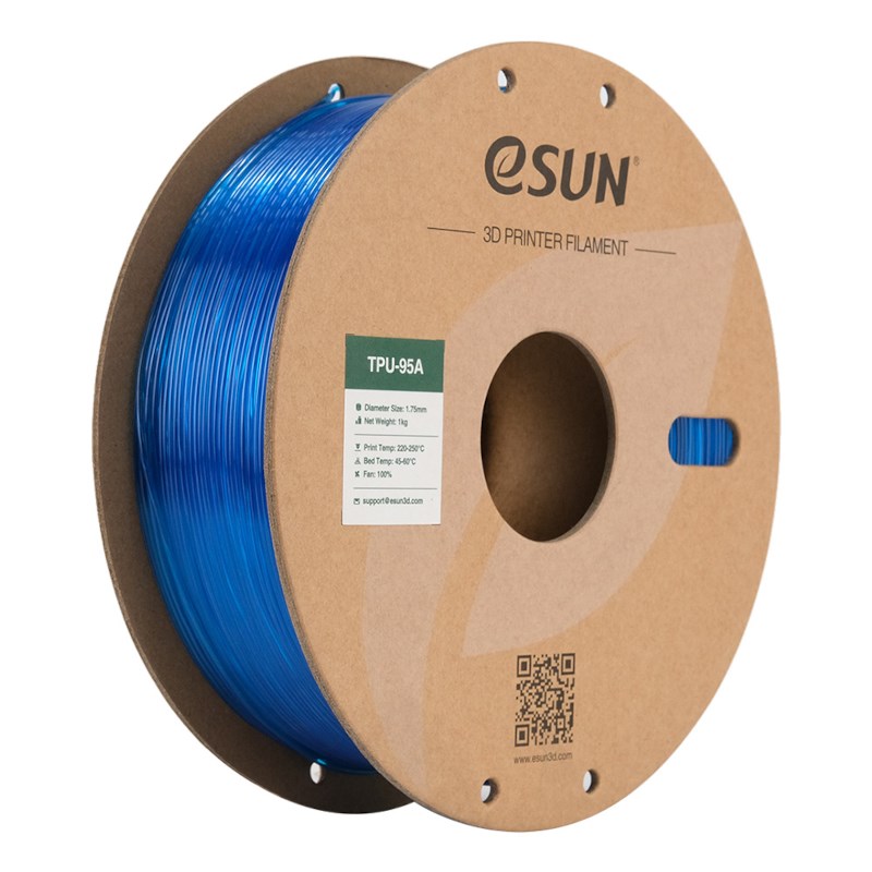  eSUN eTPU-95A Filament 1.75 mm clear blue 1 kg met spoel