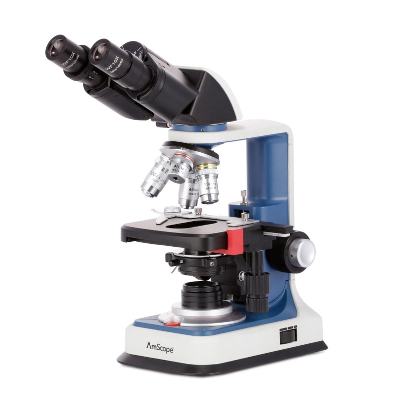 AmScope binoculaire microscoop met 4X/10X/40X/100X objectieven en geïntegreerde kruistafel